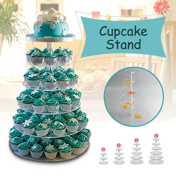 5 Tier Clear Acrylic Round Cupcake Stand Wedding Birthday Cake Display Tower New 
