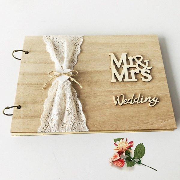 Wedding Guest Book Album Personalised Rustic Wood Design Custom Wooden Guestbook 