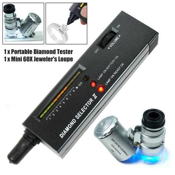 Portable High Accuracy Jeweler Diamond Tester Tool Kit 60X Illuminated Loupe Wish