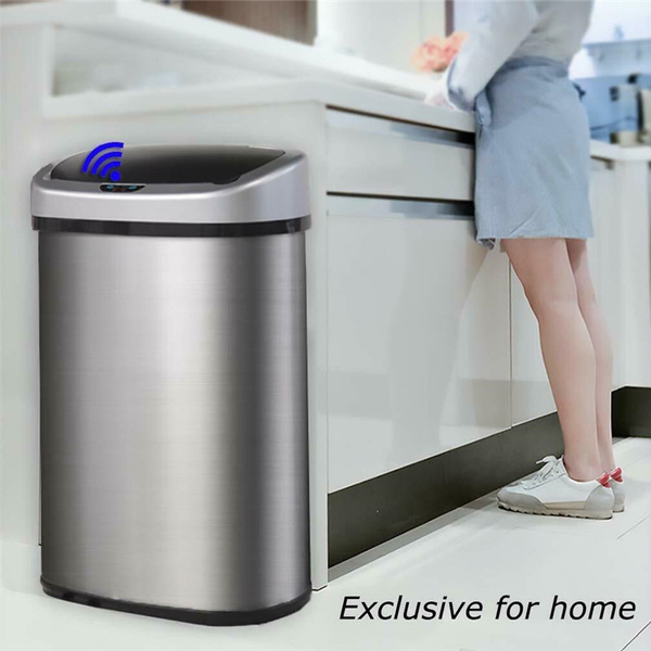 13-Gallon Touch-Free Sensor Automatic Stainless-Steel Trash Can Kitchen 50R New 