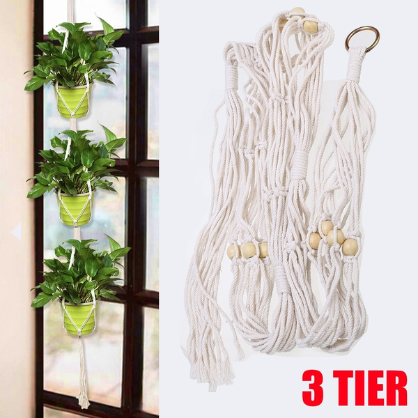 3 Tier Macrame Plant Hanger Flower Pot Holder String Hanging Rope Wall Art Deco 