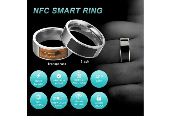 Fashion Popular NFC Mobile Phone tag Smart Ring Stainless Steel 8mm Wide Smart Wearable Ring Smart Ring Couple Ring Color Dual chip, 8 