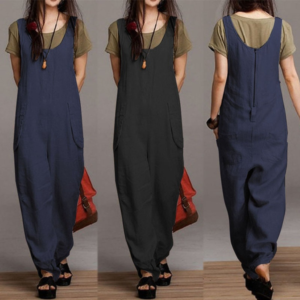 S 5xl Damen Mode Oversize O Neck Jumpsuit Overall Pocket Dungarees Latzhose Hose Bib Pants Wish