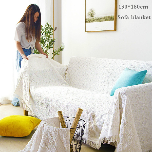 Tassel Throw Blanket Jacquard Knitted, Large Furniture Throw Covers