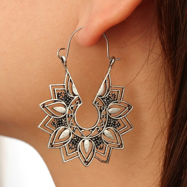 Sterling Silver Tribal Dotted Boho Hoop Earrings by BeYindi