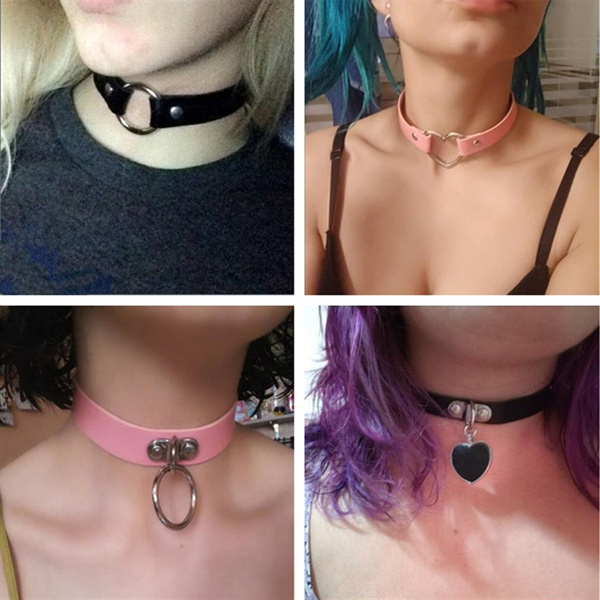 1 Pcs Fashion Punk Women Gothic Heart-Shape Ring Leather Collar