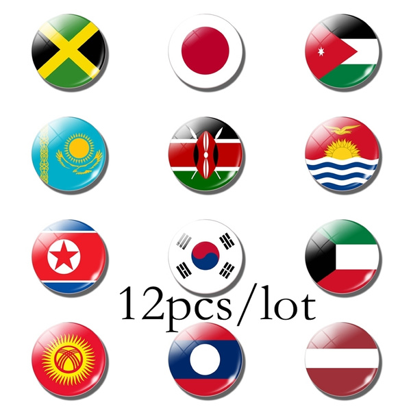 12pcs/lot 25mm Fridge World Flag Refrigerator Sticker National