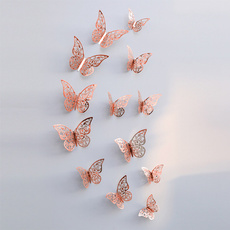 24 Pcs 3D Hollow Wall Stickers Butterfly Fridge Magnet Home Decor Gold Silver Rose Gold