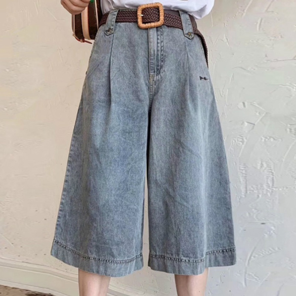 Women High Waist Denim Pants Jeans Wide 