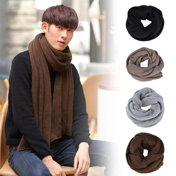 Men Fashion Solid Color Imitation Fleece Knitted Winter Warm Neck
