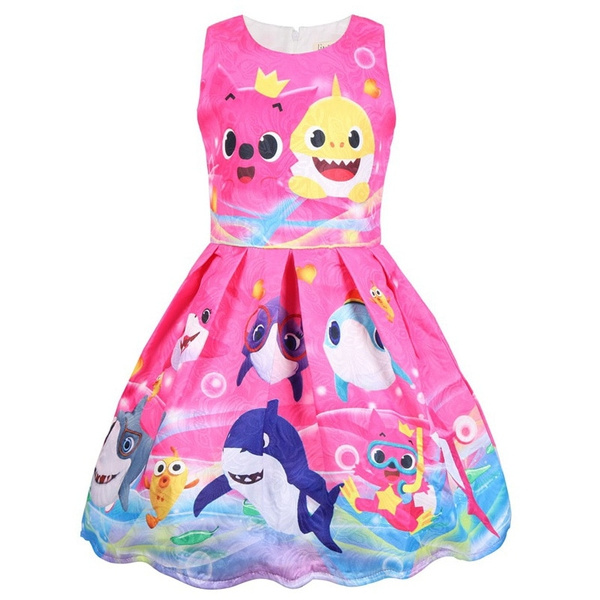AOVCLKID Toddler Girls Baby Princess Dress up Shark Cartoon Print Party Gown Dress