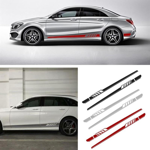 Car Styling 2Pcs Auto Racing Sports Long Stripe Stickers Side Body Vinyl Decals DIY Car Body Decals