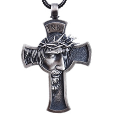 jesus, titanium steel necklace, punk necklace, Cross necklace