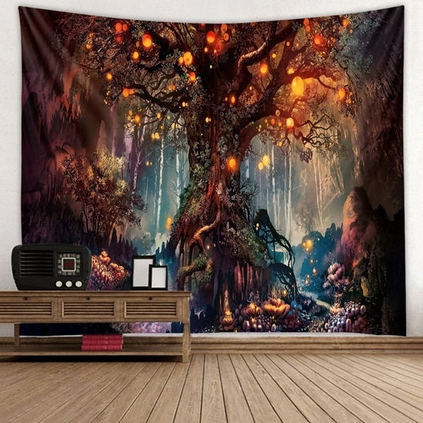 Dreamlike Tree Wall Hangings Tapestry Psychedelic Forest with Birds Wall Tapestry Bohemian Mandala Hippie Tapestry Perfect Decorations for Bedroom Living Room Dorm 229x153cm, Colorful Tree Tapestry