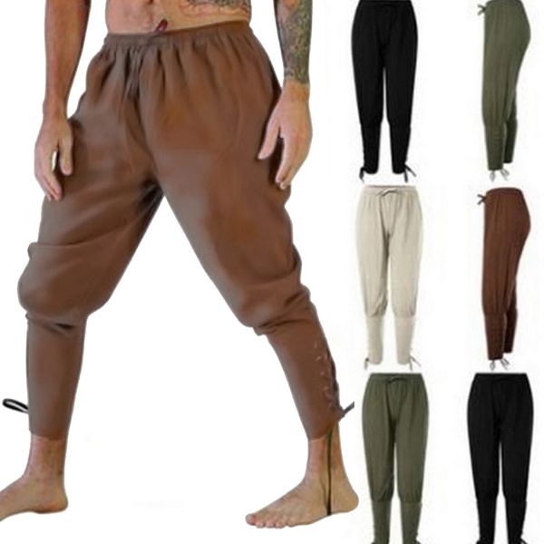 Mens Quick Dry Cotton Ankle Strap Trousers Medieval Pirate Ship Navigation Pant# 