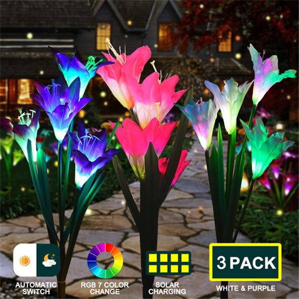 Joomer Solar Garden Lights 4 Pack Solar Lily Flower Lights Multi-Color Changi... 
