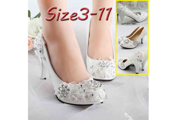 Plus Size 34 42 Fashion Lace Wedding Shoes White for Women