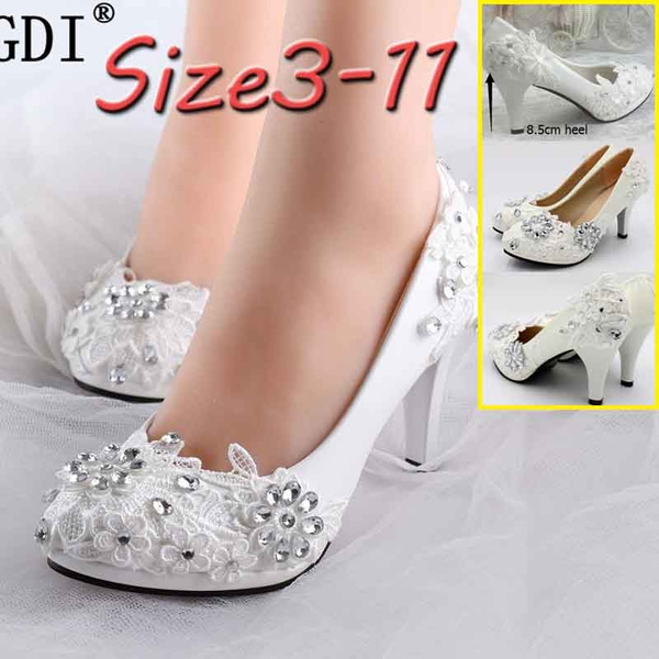 Plus Size 34 42 Fashion Lace Wedding Shoes White for Women