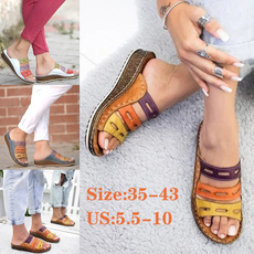 Women Summer Fashion Low Heels Sandals Open Toe Outdoor Slippers Slides Gladiator Wedge Slippers