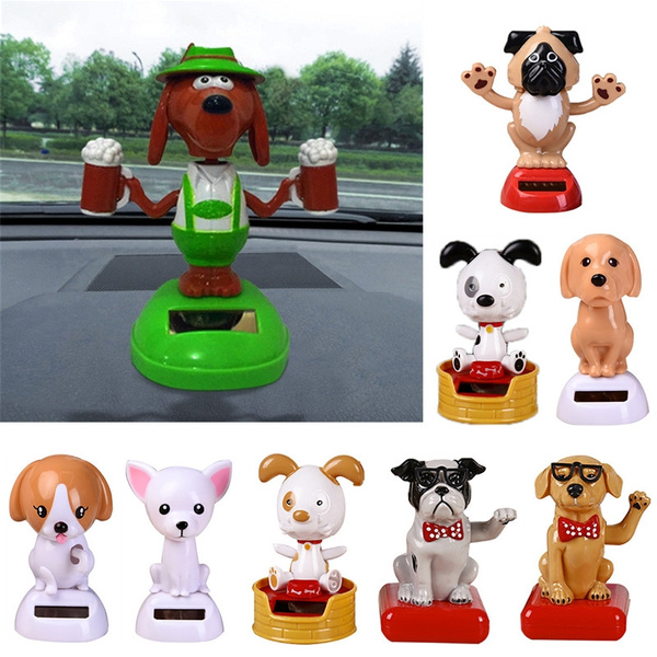 1PC Cute Solar Powered Dancing Puppy Swinging Animated Bobble Dancer Toy  Car Decor