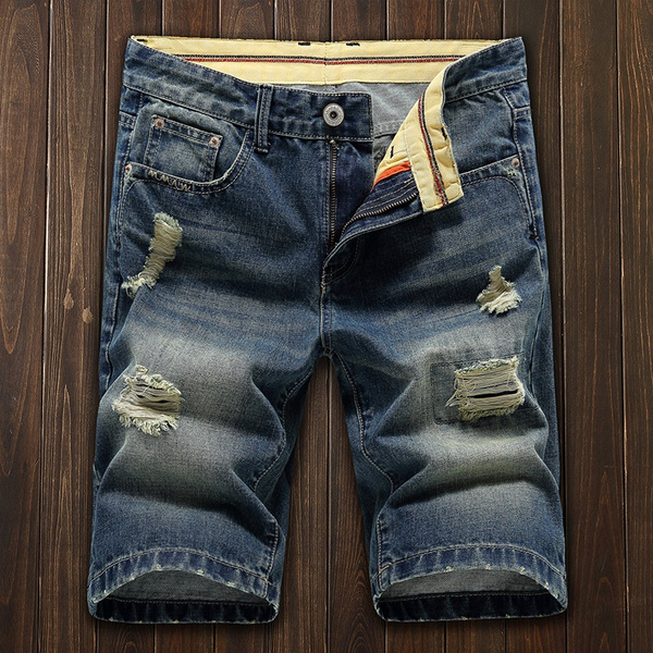 Pantalones Cortos Vaqueros Rasgados Con Agujeros De Mezclill Pantalones Cortos Vaqueros Rasgados Con Agujeros De Mezclill