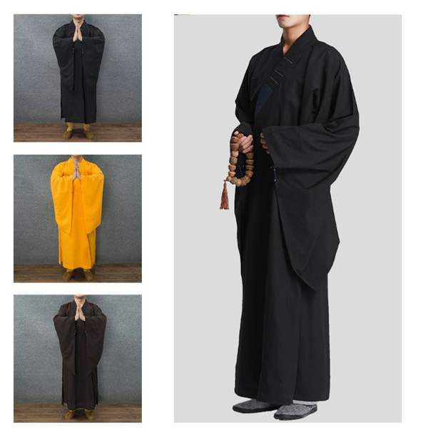 New Buddhist Monk Shaolin Dress Meditation Haiqing Robe Long Gown Kung Fu Suit 