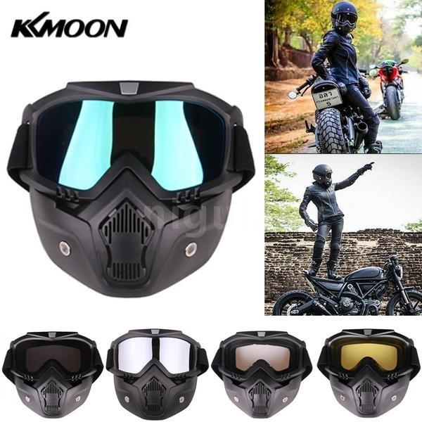 Windproof Sand-Proof Breathable Mouth Filter Face Shield for Open Face Helmet Silver Outdoor Sports Riding Motocross Mask Glasses KKmoon Motorcycle Detachable Goggles Mask 