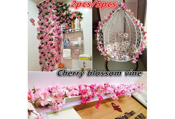 Grofry Artificial Sakura Vine Hanging Garland Party Home Door Wall Wedding  Garden Decor Rose Red 