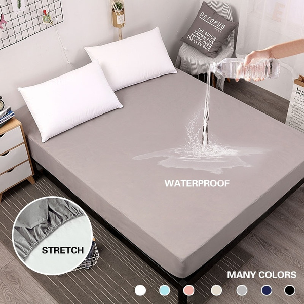 Waterproof Bed Sheet Bedding Cover Fitted Sheet Elastic King Double Single Size 