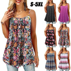 2019 Summer Plus Size Tank Top for Women Spaghetti Strap  Flower Print Sleeveless Casual Top (S-6XL)