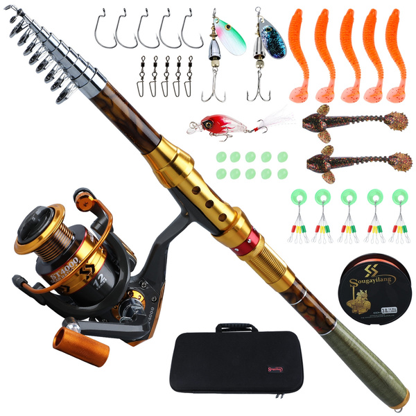 Sougayilang Fishing Rod and Reel Combos-Telescopic Fishing Pole with  Fishing Reel Box Line Lures Hooks Accessories Fishing Carrier Bag Fishing  Tackle Full Kit