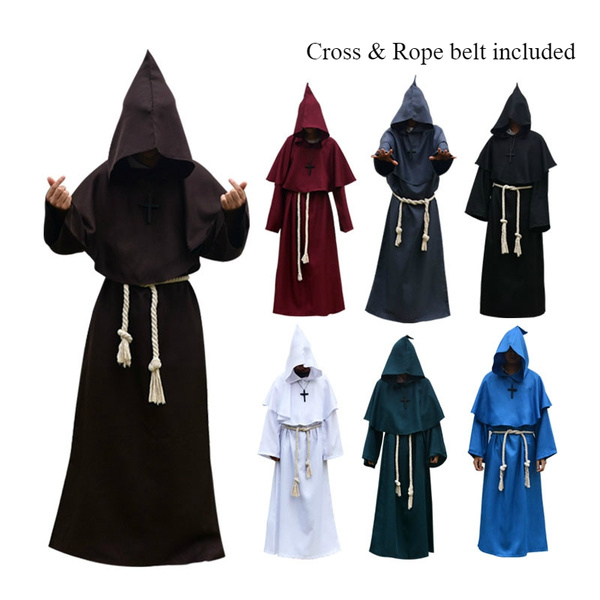 Afco Head Mold Dress up,Medieval Cowl Hat Men Women Renaissance Monk Halloween Cosplay Hooded Cape Black