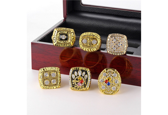 6 PCS Pittsburgh Steelers Super Bowl Championship Rings Set Gold Ring with  Box