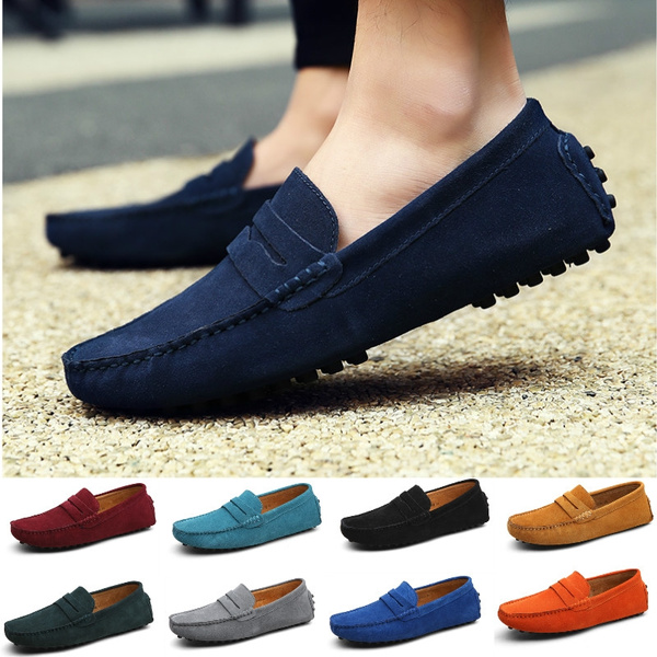 Mens Suede Leather Slip On Loafers Casual Driving Moccasin Slip On Boat Shoes sz 