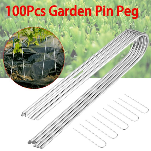 100X U Shaped Garden Pins Netting Stakes Ground Spikes Landscape Cover