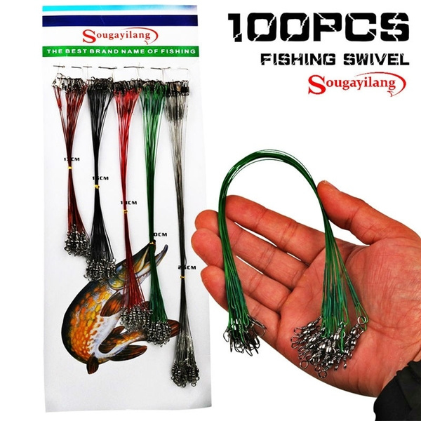 100pcs Fishing Leader Trace Lure Swivel Steel Wire Spinner Tackle Lines  5.9/7.1/8.7/9.9/11in