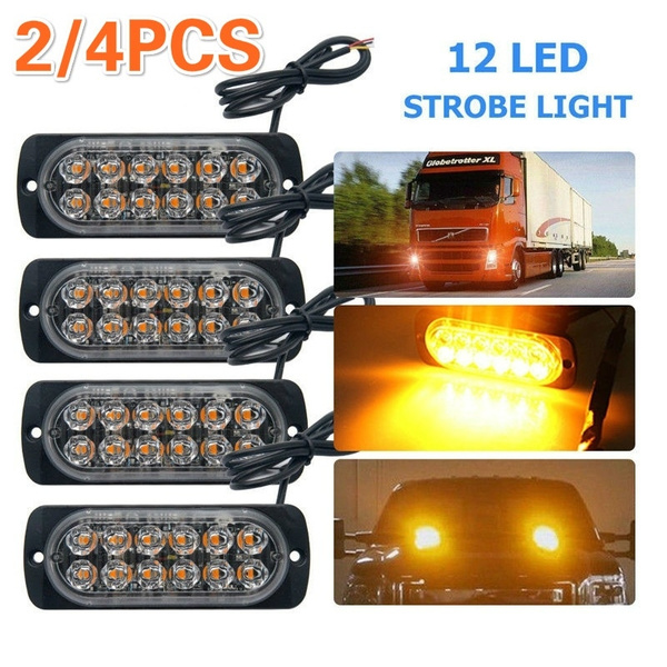 4Pcs Amber Car Truck Emergency Beacon Warning Hazard Flash Strobe Light Bar 