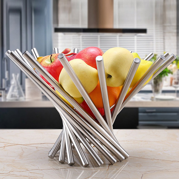 TOPBATHY Collapsible Stainless Steel Rotating Fruit Basket - 42x42x23cm, Decorative Bowl For Kitchen, Living Room, Party - View #5