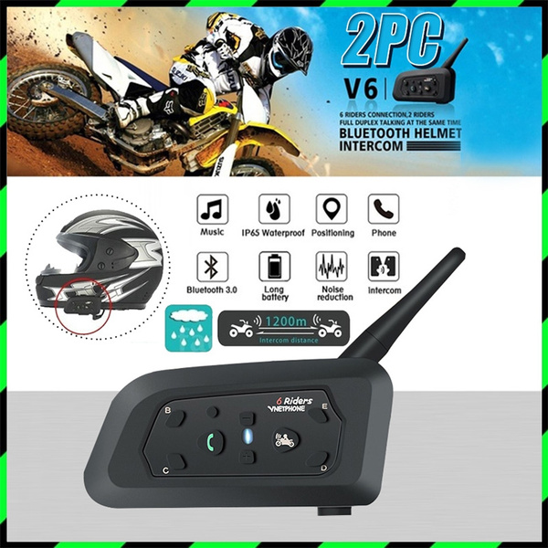 Vnetphone 2pcs V6 Motorcycle Interphone 1200M Bluetooth Helmet Intercom Headset intercomunicador moto Wireless for 6 Riders