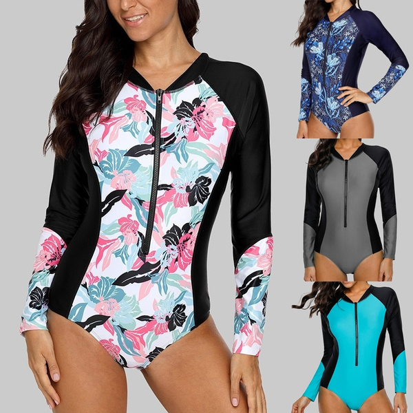 Charmleaks Women Long Sleeve Rashguard One-piece Swimsuit Swimwear Surfing Top  Rash Guard UPF50+ Running Biking Shirt Plus Size