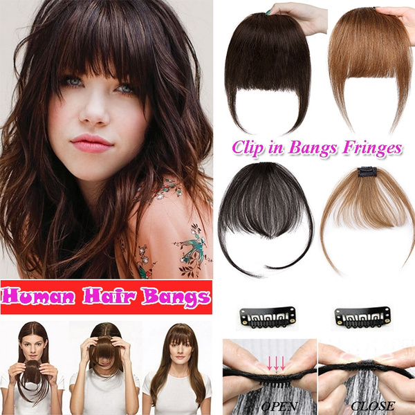 100 Handmade Clip in Real REMY Human Hair Bangs Fringe Neat Sideburns Top Piece