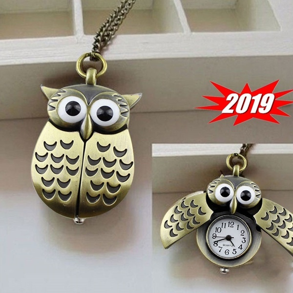 Bronze Owl Pocket Watch Flipping Creative Pocket Watch Quartz Watch