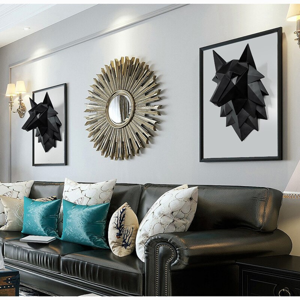 Nordic Geometric Abstract Wolf Head Wall Hanging Decoration Living Room Wall Mural Creative Bar Cafe Wall Decoration Stereo Wall Statue Wish