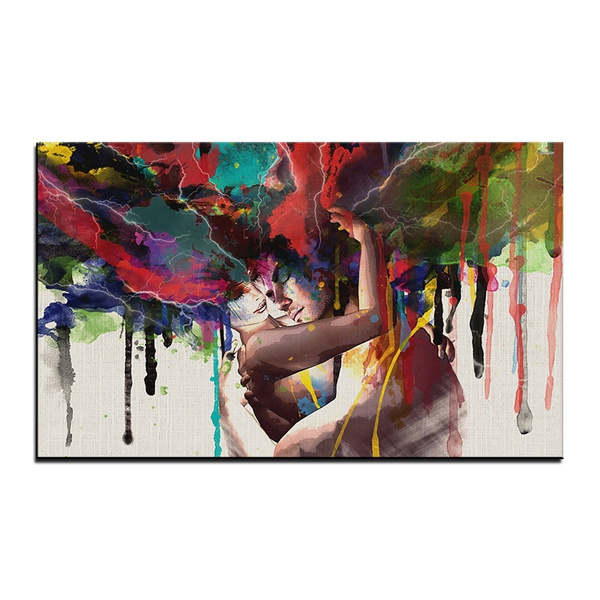 Frameless Spray Canvas Painting Living Room Colorful Man Woman Hugging Oil Painting Restaurant Wall Stickers | Wish