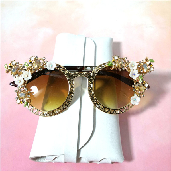 Designer Sunglasses Women, Diamond Flower Sunglasses