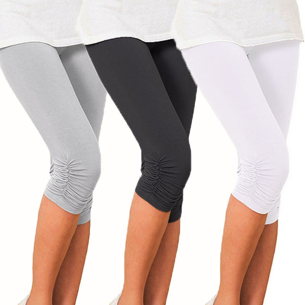 Women Cropped 3/4 Leggings Stretch 