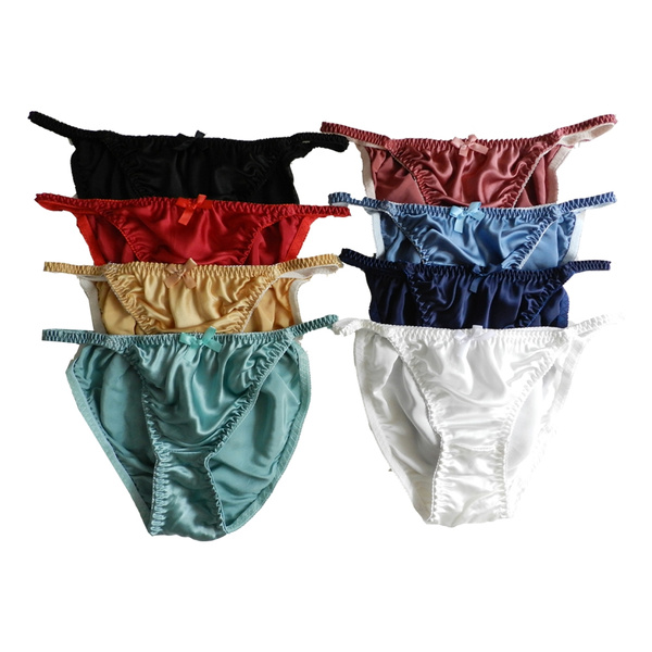 Panasilk 8Pcs Women's Silk String Bikini Panties Size: S M L XL XXL
