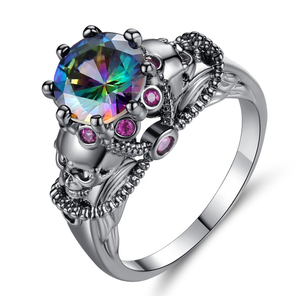 diamond skull ring women's