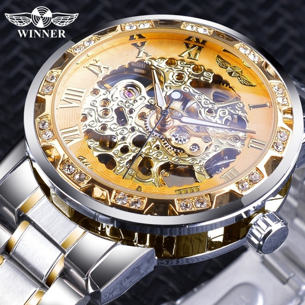 WINNER Brand Mens Automatic Watch Fashion Diamond Display Luminous