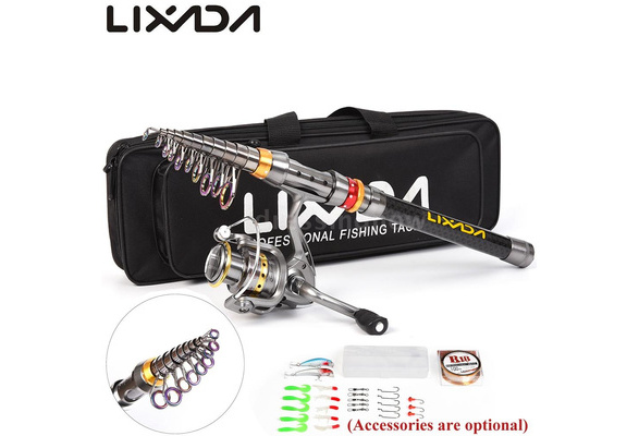 Carbon Fiber Telescopic Fishing Rod and Reel Combo Set with Lures, Carrier  Bag, and Accessories